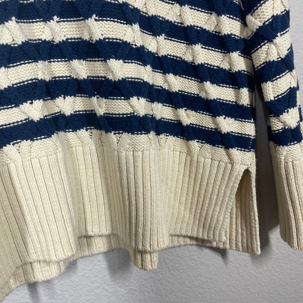 Madewell Size Small Yasmin Stripe Lattice Stitch Sweater Ecru Tan Long Sleeves - Picture 5 of 9